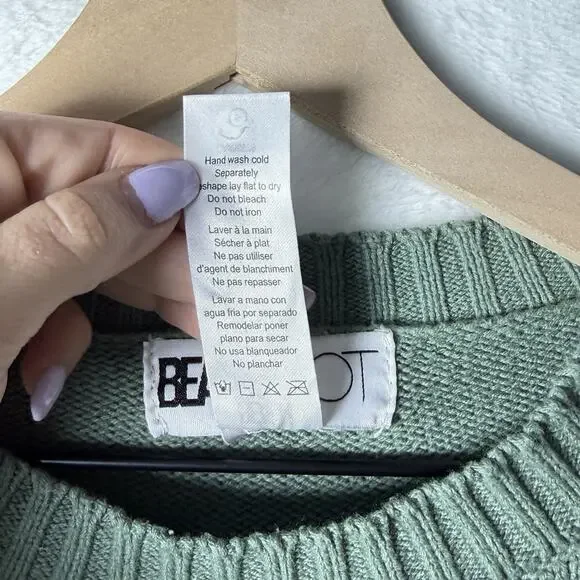 Beach Riot Checkered & Stripe Knit Crewneck Sweater Sage Green Cream Women M - Picture 4 of 8